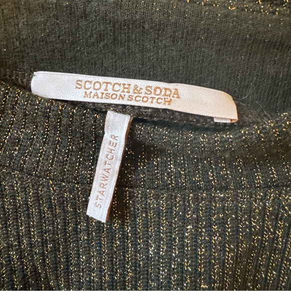 SCOTCH & SODA Women's Cropped Sweater Long Sleeve GREEN & GOLD Size LARGE - Picture 4 of 5